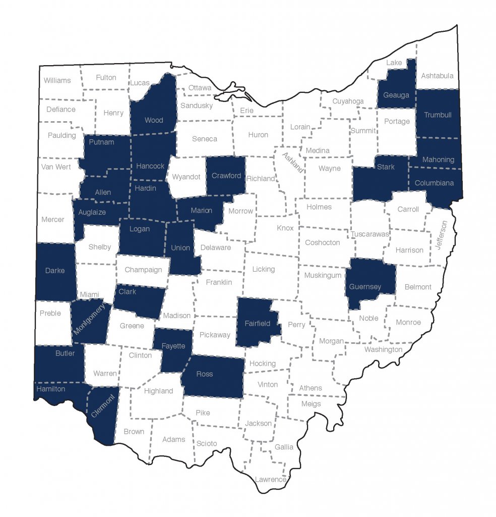 Map of Ohio counties.