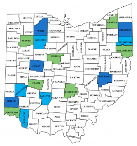 Map showing 17 Ohio stakeholder counties.